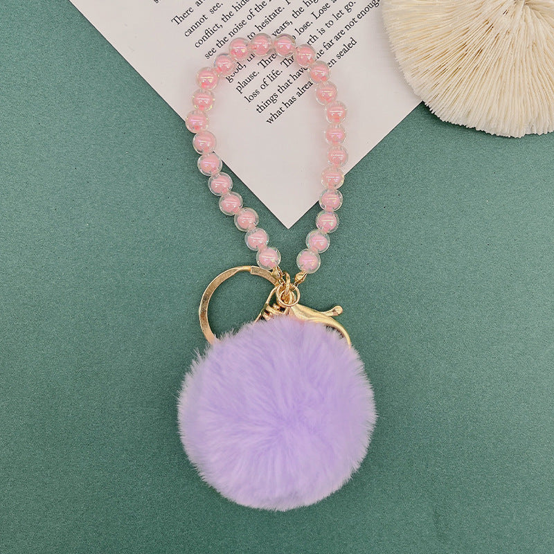 Wholesale Cute Fur Ball Colorful Beaded Lanyard Keychain